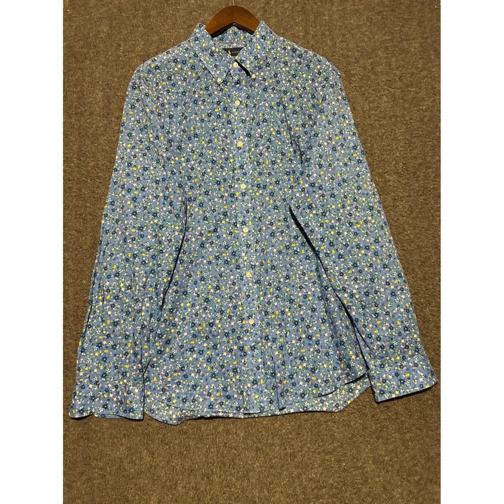 Ralph lauren floral shirt button up shirt long sleeve blue size XL casual